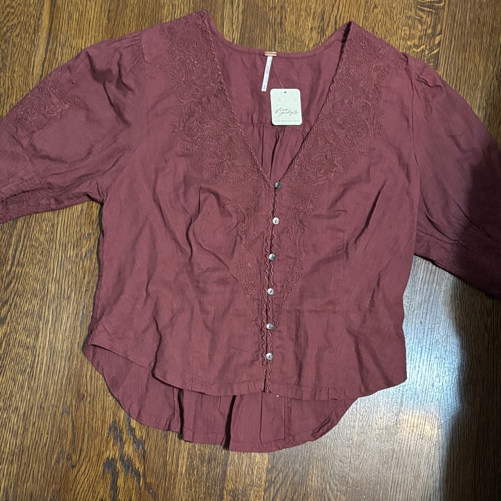 Free people Women's Button-Front Blouse in Burgundy